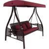Sunnydaze 3-Person Patio Swing with Side Tables – Adjustable Tilt Canopy – 600 lb Capacity – Steel and Polyester – Merlot