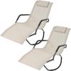 Sunnydaze Rocking Chaise Lounge Chair with Headrest Pillow, Outdoor Folding Patio Lounger, Beige, Set of 2