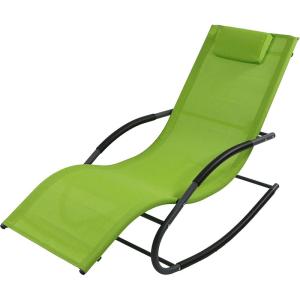 Sunnydaze Outdoor Rocking Wave Lounger with Pillow – Patio and Lawn Lounge Chair Rocker – Green(Green)