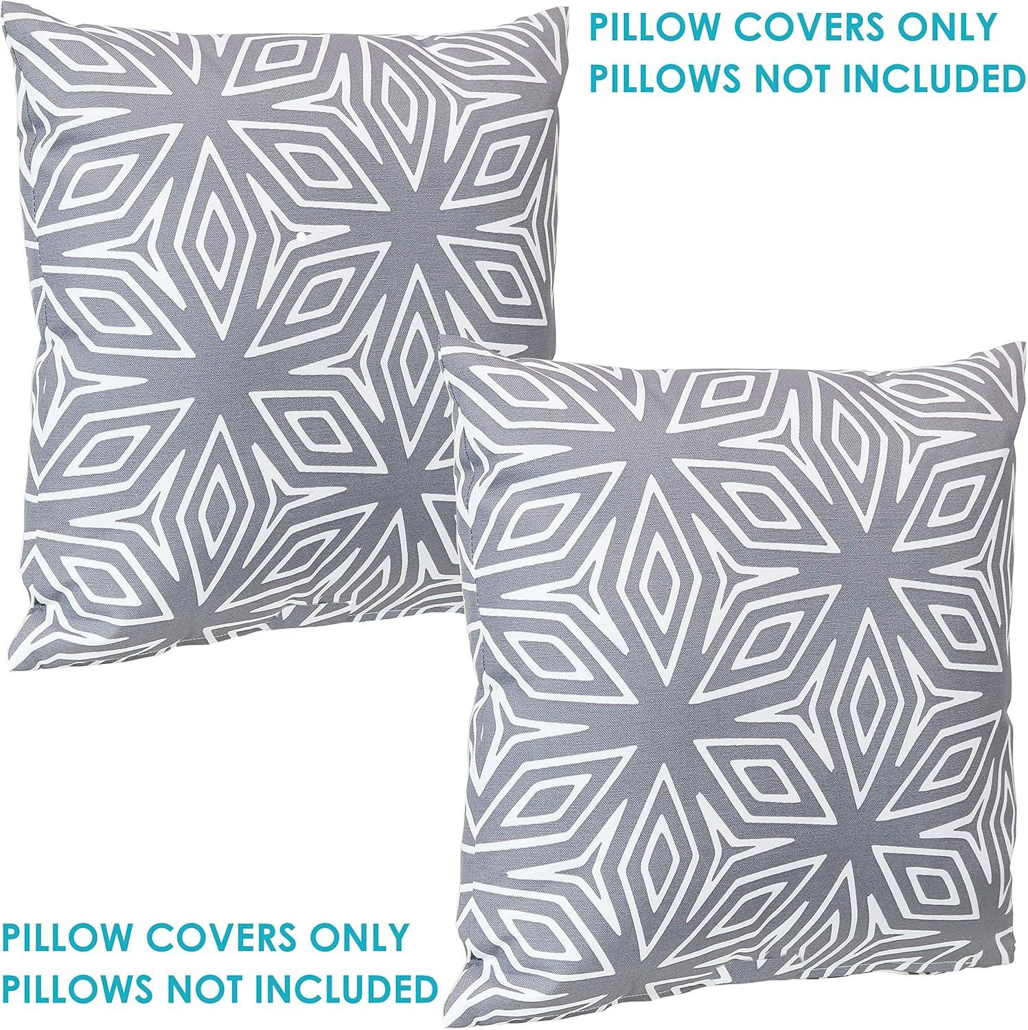 image:imageSunnydaze Indoor and Outdoor Decorative Throw Pillow Covers Covers ONLY Set of 2 Square Pillow Covers Zipper Closures WeatherResistant Polyester Chevron Bliss 17 x 17 InchesGray Geometric