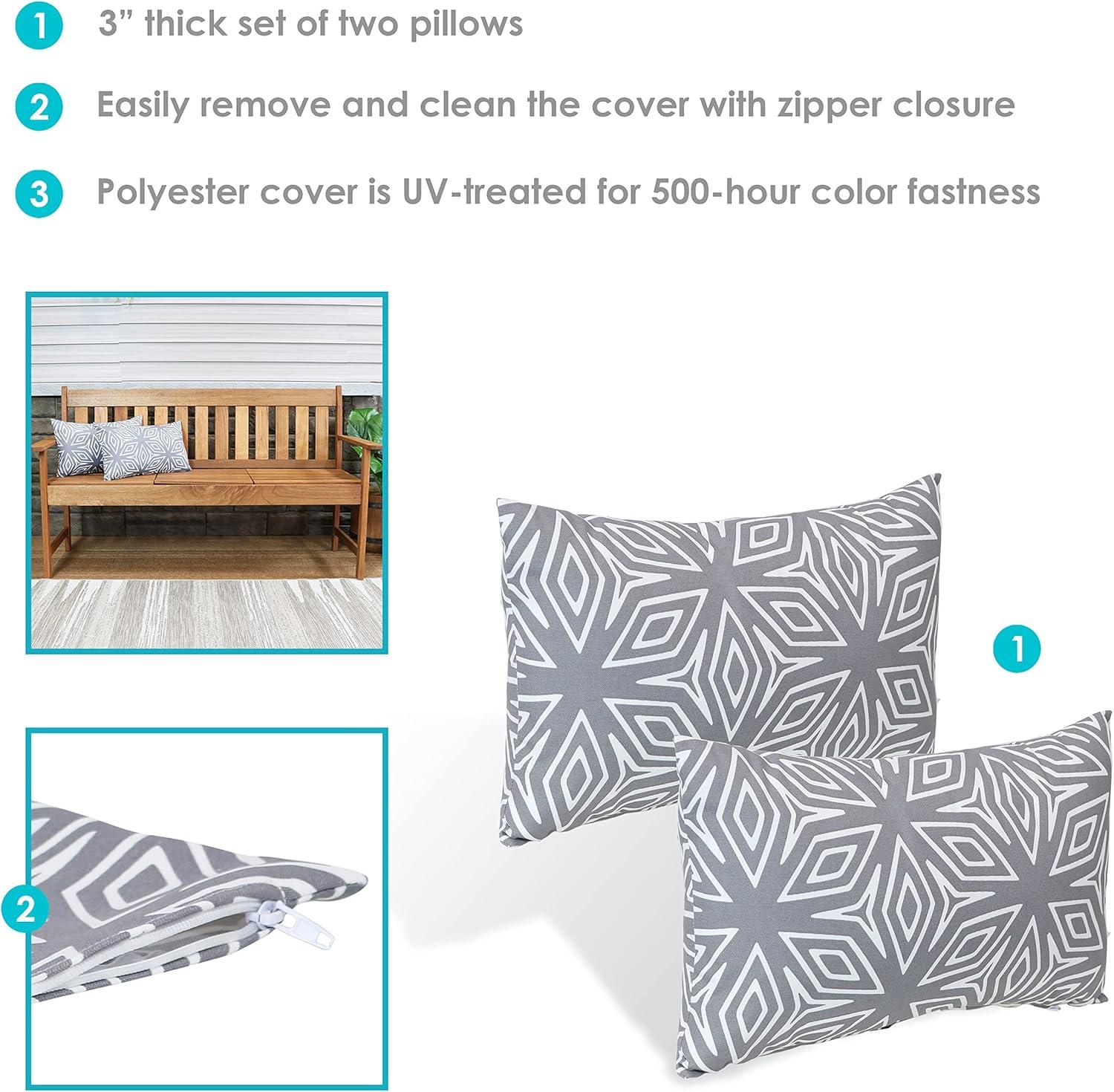 image:imageSunnydaze Indoor and Outdoor Decorative Throw Pillow Covers Covers ONLY Set of 2 Square Pillow Covers Zipper Closures WeatherResistant Polyester Chevron Bliss 17 x 17 InchesGray Geometric