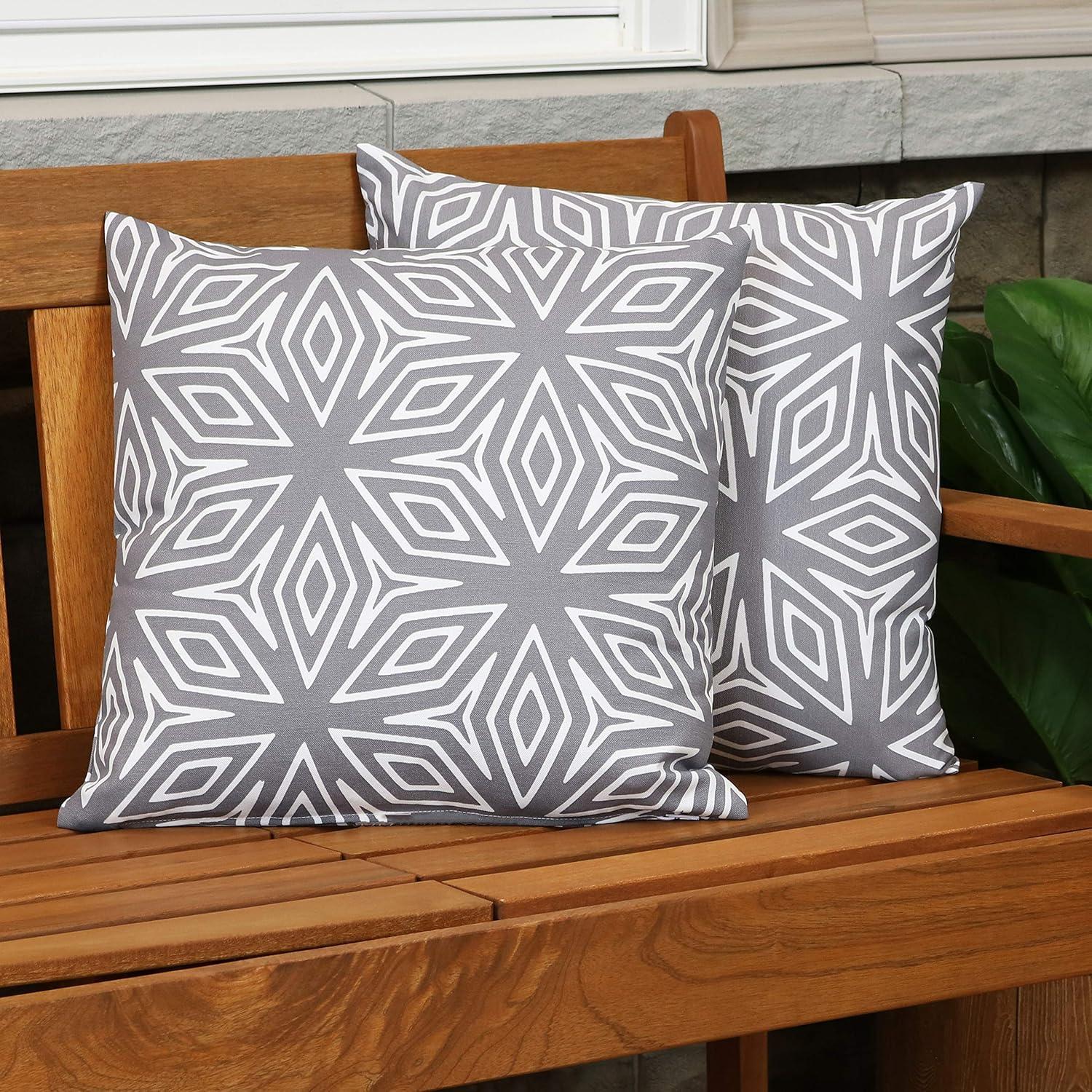 image:imageSunnydaze Indoor and Outdoor Decorative Throw Pillow Covers Covers ONLY Set of 2 Square Pillow Covers Zipper Closures WeatherResistant Polyester Chevron Bliss 17 x 17 InchesGray Geometric