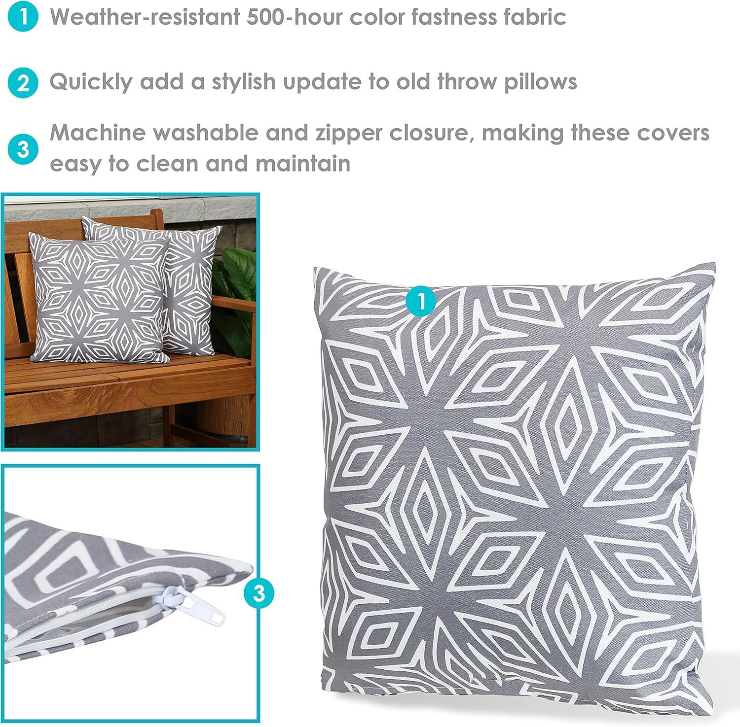 image:imageSunnydaze Indoor and Outdoor Decorative Throw Pillow Covers Covers ONLY Set of 2 Square Pillow Covers Zipper Closures WeatherResistant Polyester Chevron Bliss 17 x 17 InchesGray Geometric