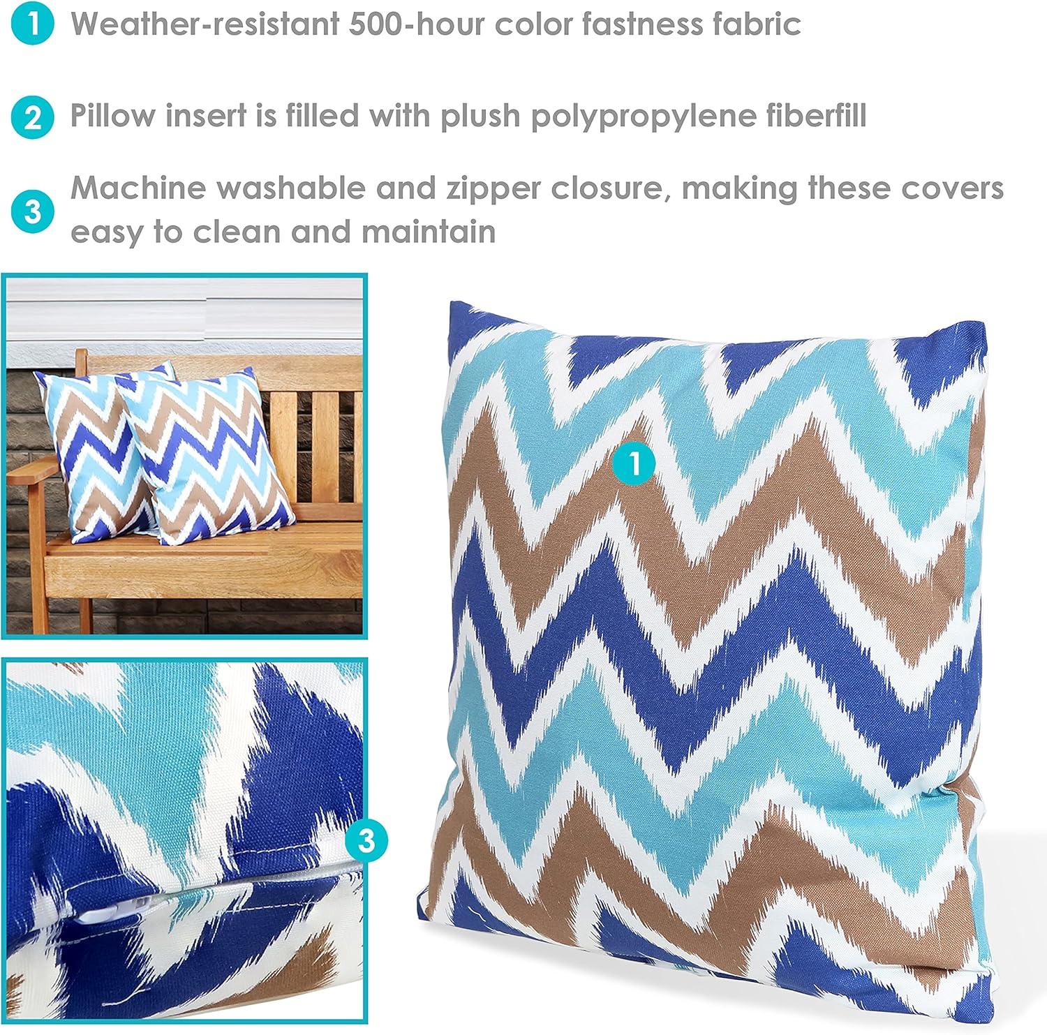 image:imageSunnydaze Indoor and Outdoor Decorative Throw Pillows Set of 2 with Zipper Closures and Inserts 17Inch Square Patio Furniture Accents WeatherResistant Polyester Chevron BlissChevron Bliss