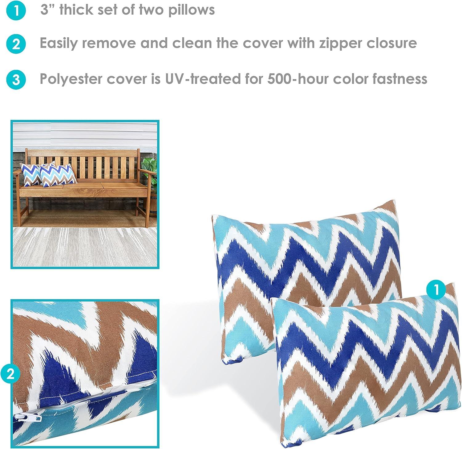 image:imageSunnydaze Indoor and Outdoor Decorative Throw Pillows Set of 2 with Zipper Closures and Inserts 17Inch Square Patio Furniture Accents WeatherResistant Polyester Chevron BlissChevron Bliss