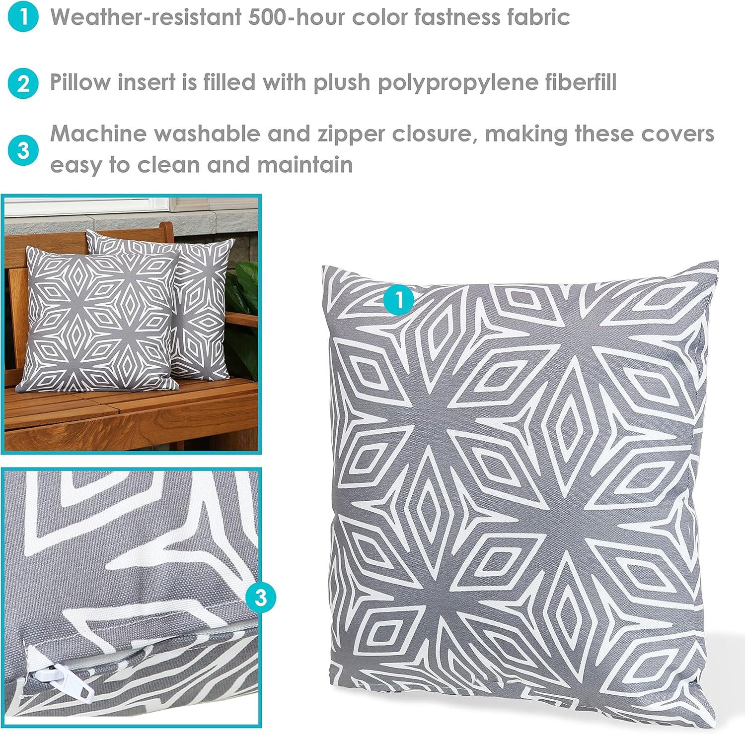 image:imageSunnydaze Indoor and Outdoor Decorative Throw Pillows Set of 2 with Zipper Closures and Inserts 17Inch Square Patio Furniture Accents WeatherResistant Polyester Chevron BlissGray Geometric