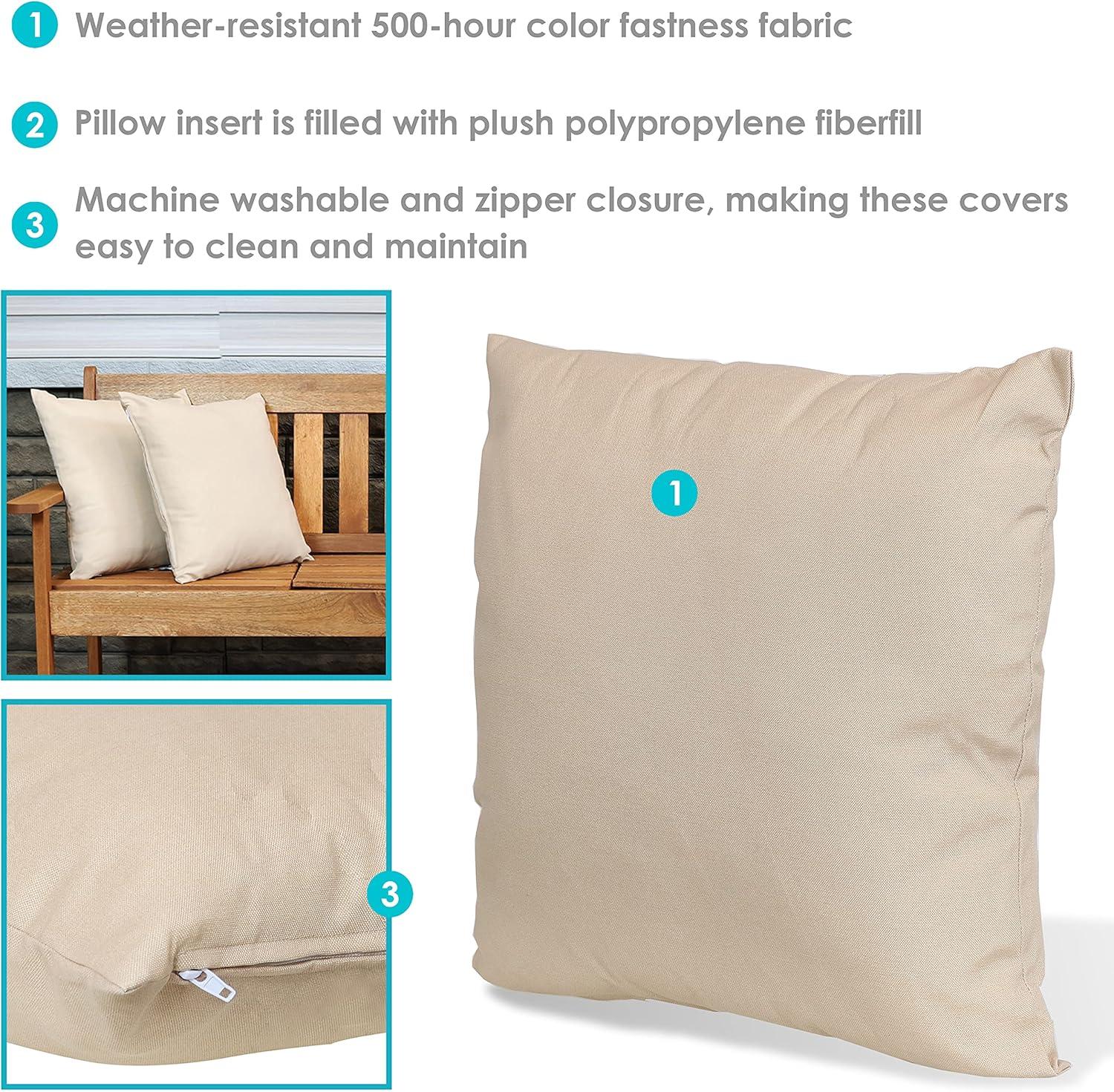 image:imageSunnydaze Indoor and Outdoor Decorative Throw Pillows Set of 2 with Zipper Closures and Inserts 17Inch Square Patio Furniture Accents WeatherResistant Polyester Chevron BlissBeige