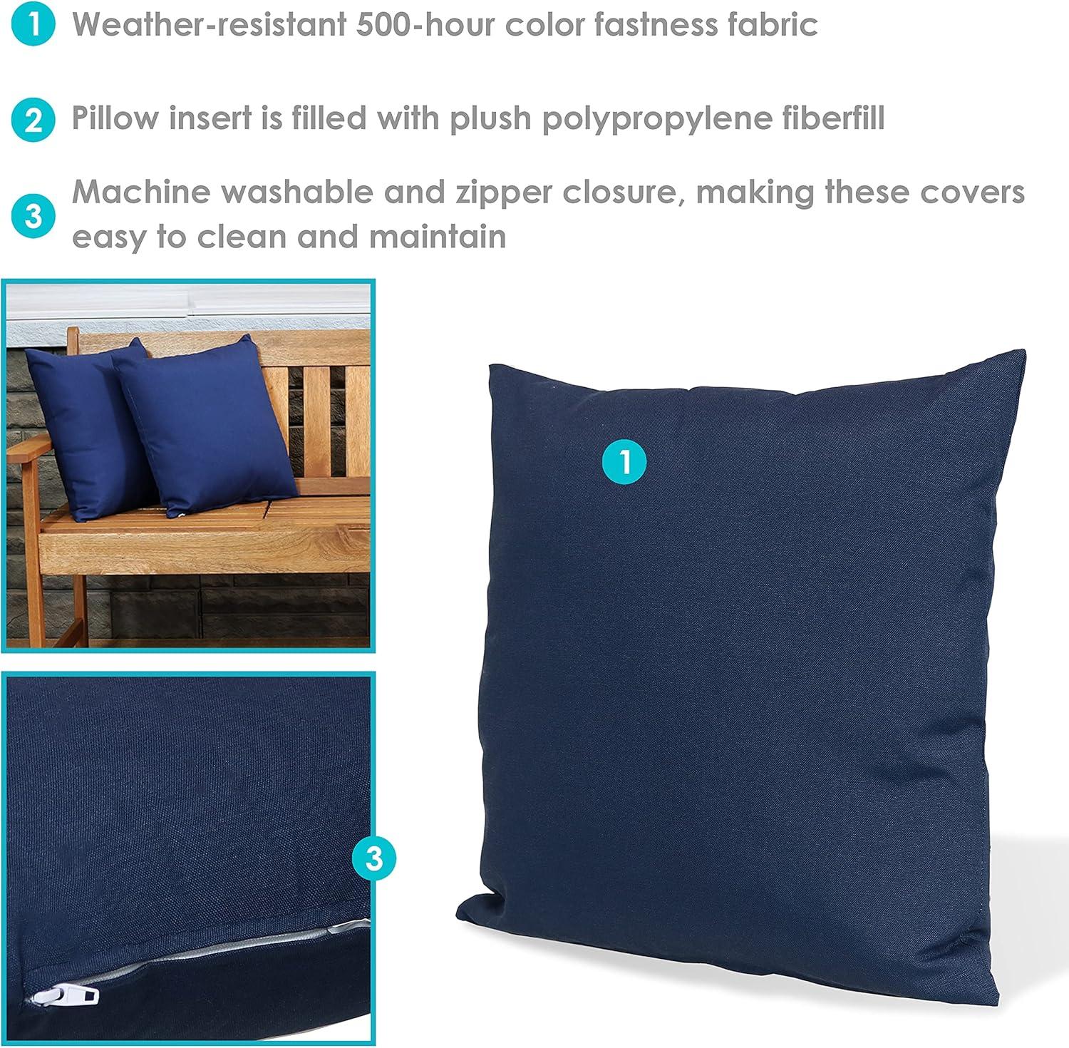 image:imageSunnydaze Indoor and Outdoor Decorative Throw Pillows Set of 2 with Zipper Closures and Inserts 17Inch Square Patio Furniture Accents WeatherResistant Polyester Chevron BlissNavy