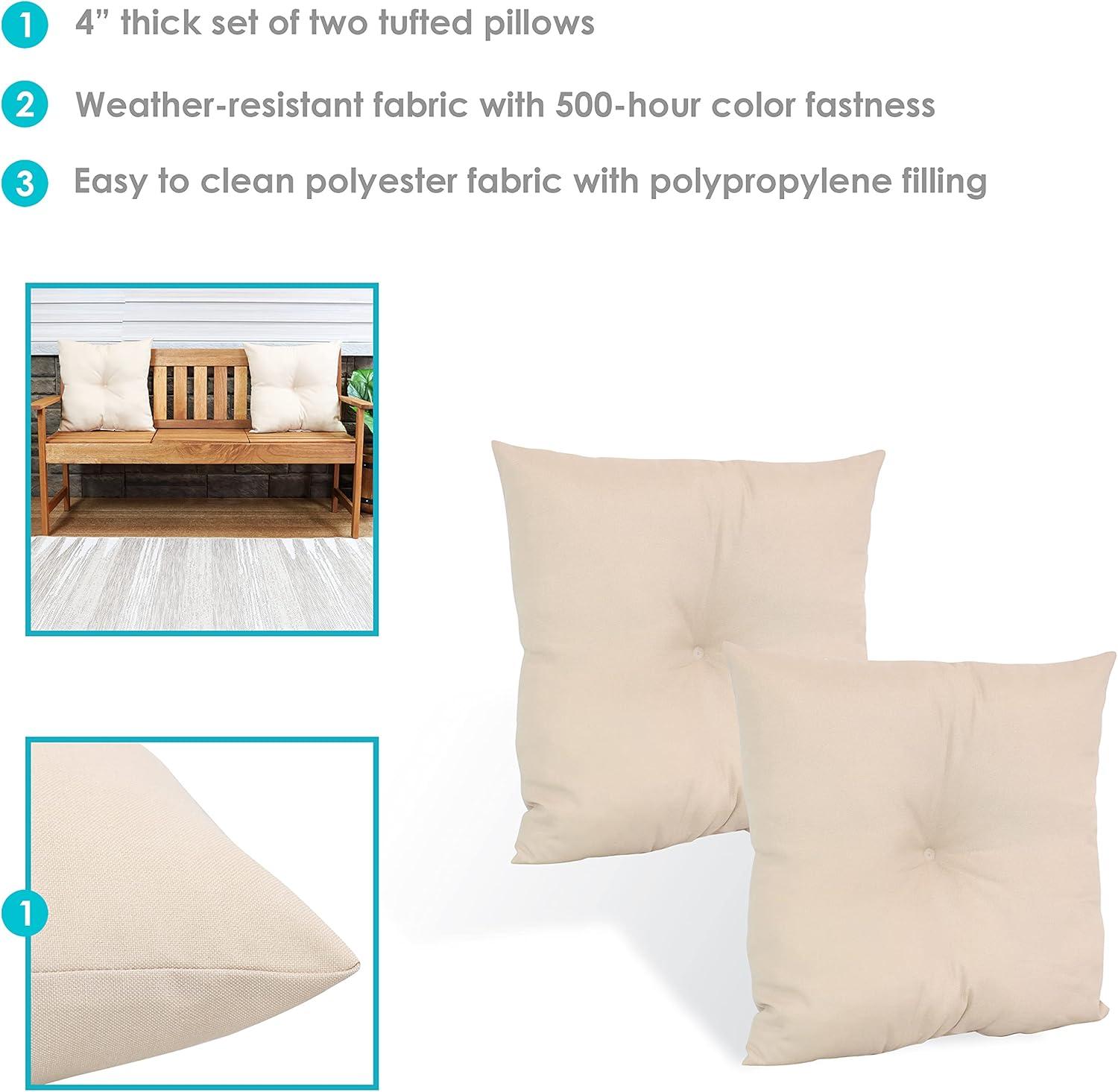 image:imageSunnydaze Tufted Indoor and Outdoor Decorative Throw Pillows 19Inch Square Patio Cushions Set of 2 WeatherResistant Polyester BeachBound StripeBeige
