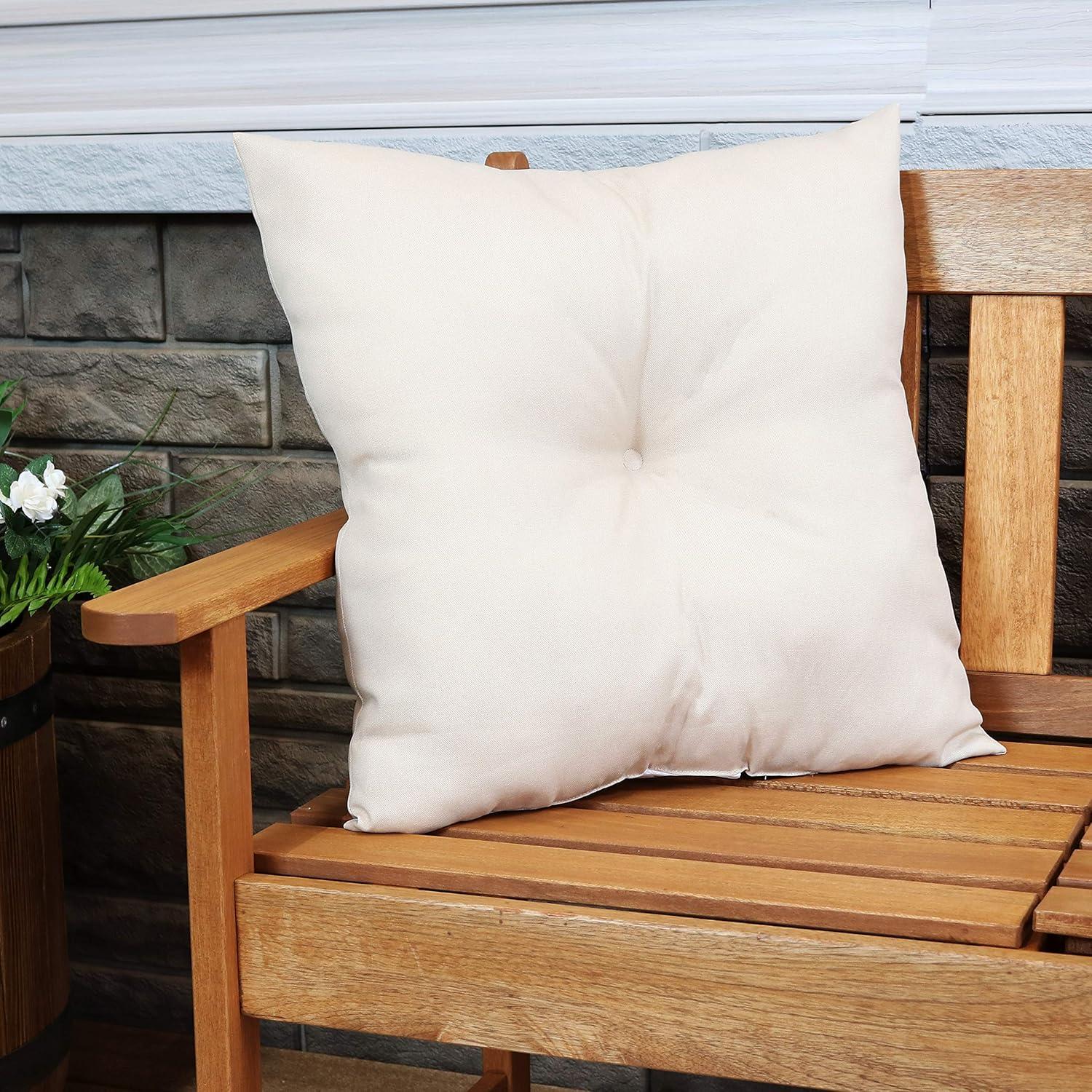 image:imageSunnydaze Tufted Indoor and Outdoor Decorative Throw Pillows 19Inch Square Patio Cushions Set of 2 WeatherResistant Polyester BeachBound StripeBeige