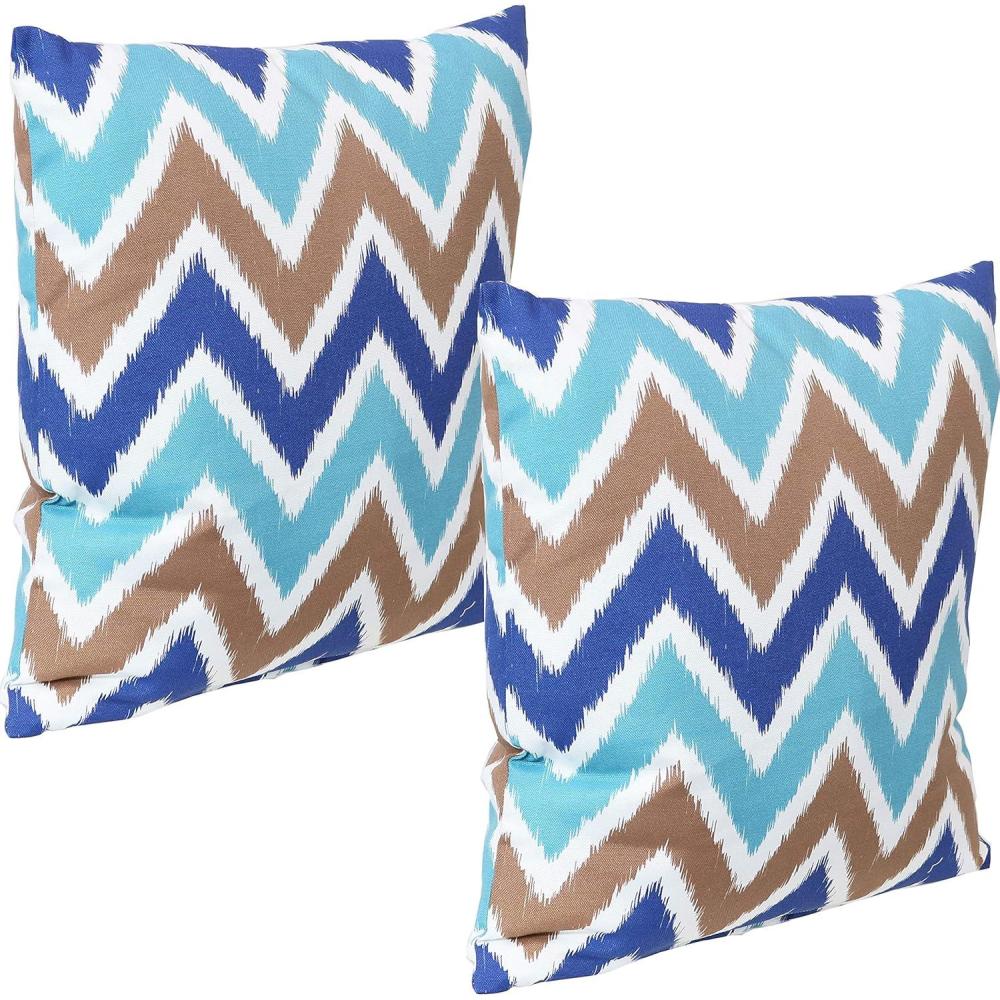 image:imageSunnydaze Indoor and Outdoor Decorative Throw Pillow Covers  Covers ONLY  Set of 2 Square Pillow Covers  Zipper Closures  WeatherResistant Polyester  Chevron Bliss  17 x 17 InchesChevron Bliss