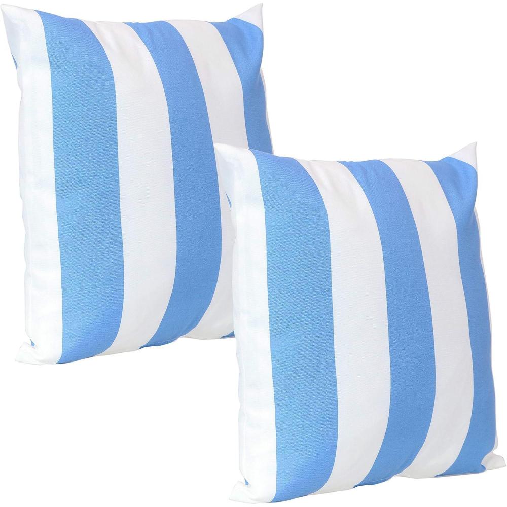 image:imageSunnydaze Indoor and Outdoor Decorative Throw Pillow Covers  Covers ONLY  Set of 2 Square Pillow Covers  Zipper Closures  WeatherResistant Polyester  Chevron Bliss  17 x 17 InchesBeachbound Stripe