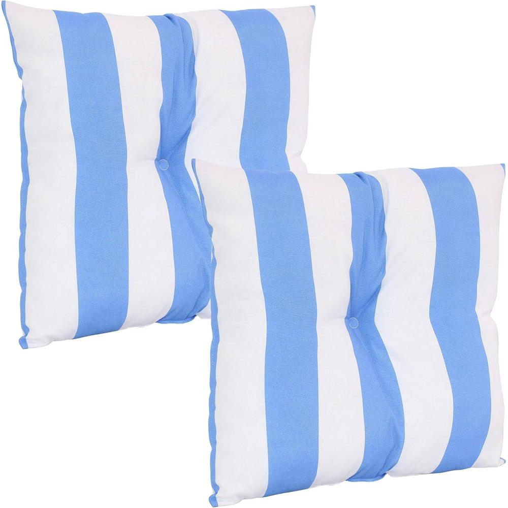 image:imageSunnydaze Tufted Indoor and Outdoor Decorative Throw Pillows 19Inch Square Patio Cushions Set of 2 WeatherResistant Polyester BeachBound StripeBeachbound Stripe