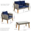 Sunnydaze Patio Furniture Set – 4 Piece Outdoor Conversation Set with Removable Cushions, Wicker Rattan Outdoor Loveseat and Chair Set for Backyard and Patio – Navy Blue