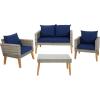 Sunnydaze Patio Furniture Set – 4 Piece Outdoor Conversation Set with Removable Cushions, Wicker Rattan Outdoor Loveseat and Chair Set for Backyard and Patio – Navy Blue