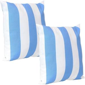 Sunnydaze Indoor and Outdoor Decorative Throw Pillow Covers – Covers ONLY – Set of 2 Square Pillow Covers – Zipper Closures – Weather-Resistant Polyester – Chevron Bliss – 17 x 17 Inches(Beach-bound Stripe)