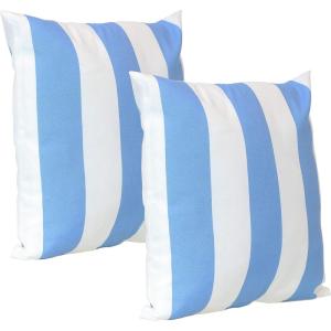 Sunnydaze Indoor and Outdoor Decorative Throw Pillows Set of 2 with Zipper Closures and Inserts – 17-Inch Square Patio Furniture Accents – Weather-Resistant Polyester – Chevron Bliss(Beach-bound Stripe)