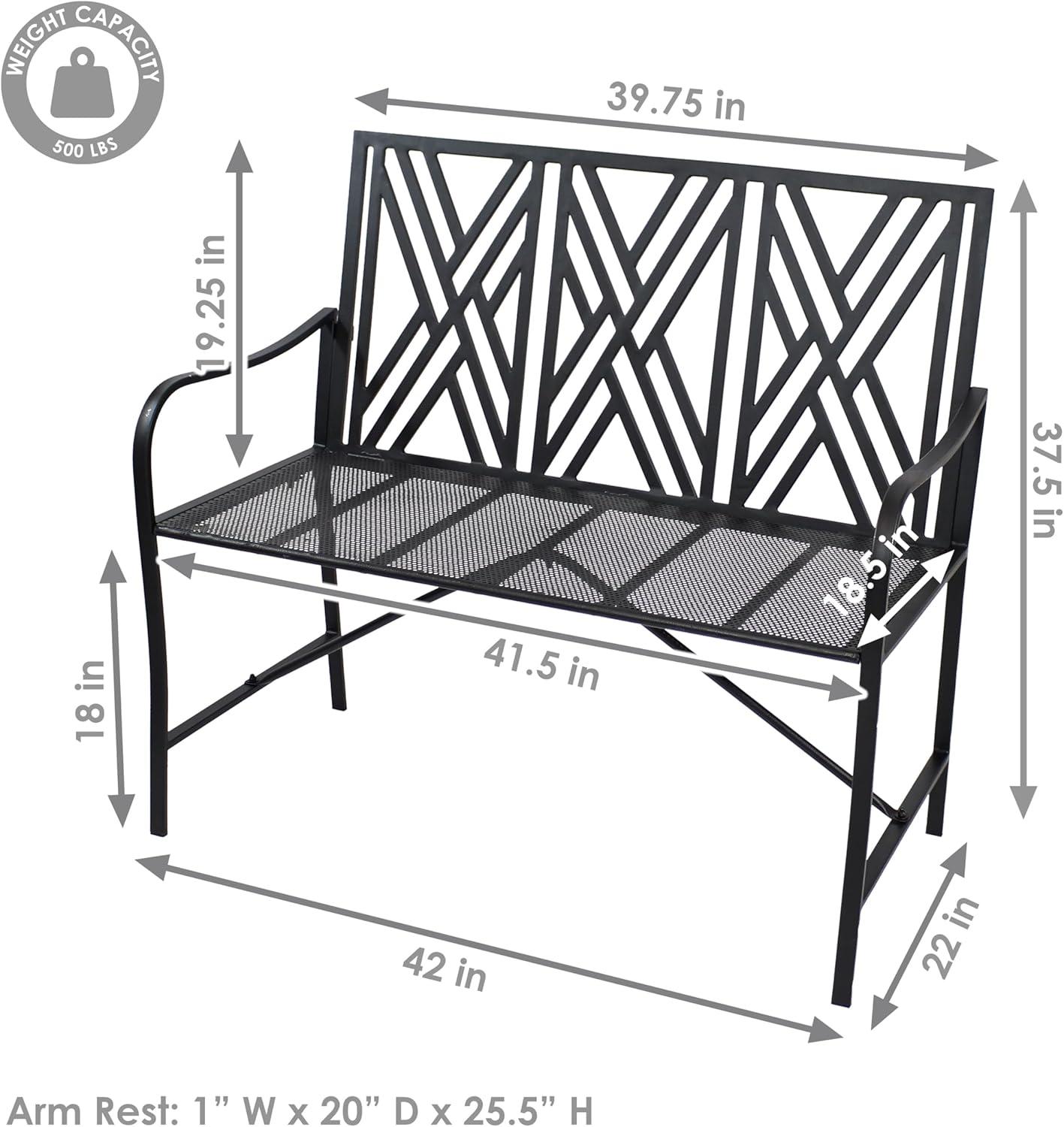 image:imageSunnydaze 2Person Outdoor Garden Bench Geometric Lattice Iron Patio Bench Black 42 W