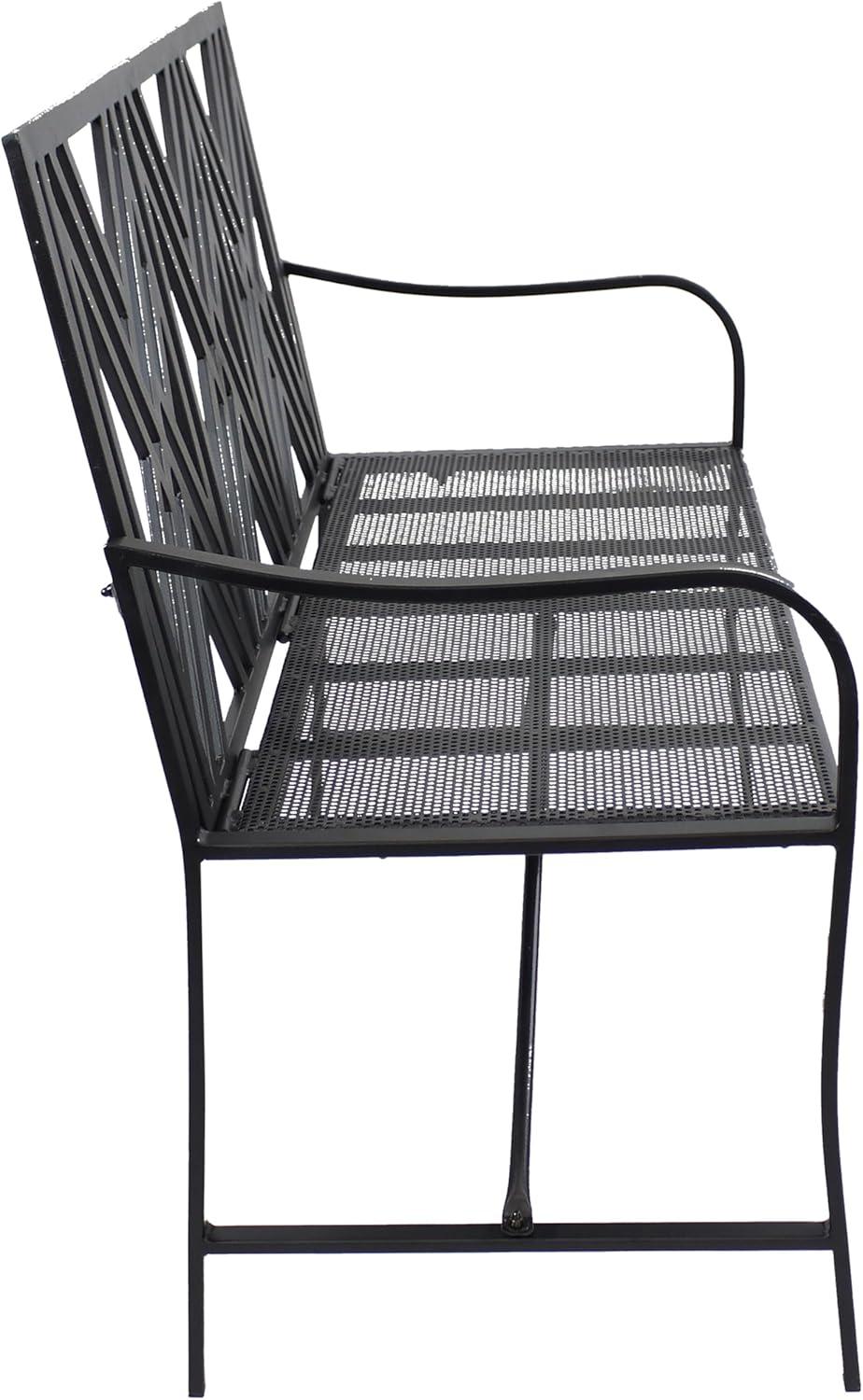 image:imageSunnydaze 2Person Outdoor Garden Bench Geometric Lattice Iron Patio Bench Black 42 W