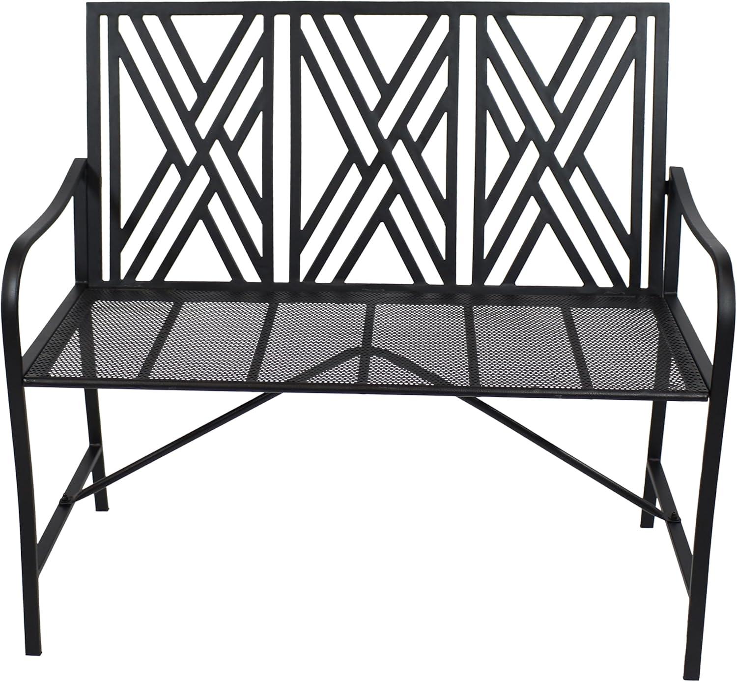 image:imageSunnydaze 2Person Outdoor Garden Bench Geometric Lattice Iron Patio Bench Black 42 W
