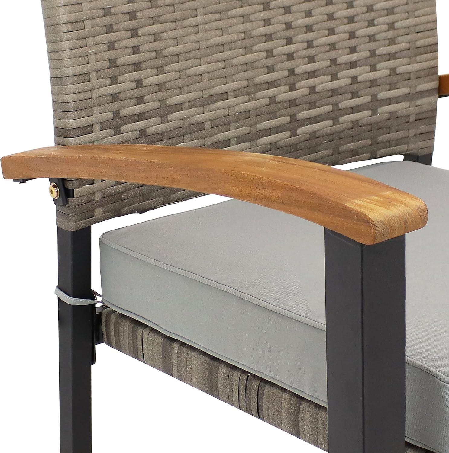 image:imageSunnydaze Carlow 7Piece Rattan and Acacia Outdoor Dining Set 1 Table and 6 Chairs with Seat Cushions Stone GrayStone Gray