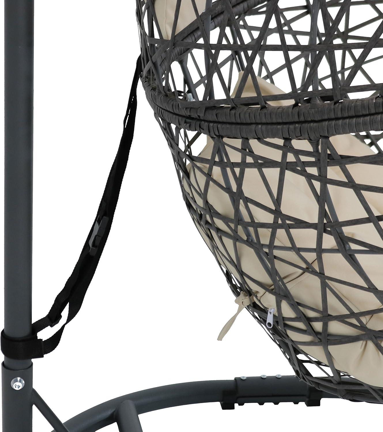 image:imageSunnydaze Caroline Hanging Egg Chair Swing with Stand and Cushion Set Ratan Egg Basket Chair Wicker Hammock Chair with Beige Cushions for Patio Yard Porch IndoorsBeige Cushions