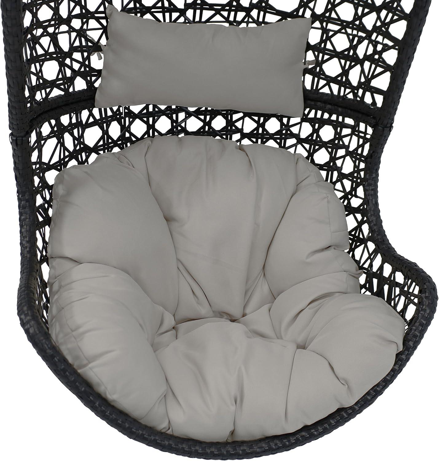 image:imageSunnydaze Cordelia Egg Chair with Cushions Resin Wicker Hanging Chair with 265Pound Weight Capacity Hanging Swing Includes Gray Polyester Cushion and HeadrestGray Cushions