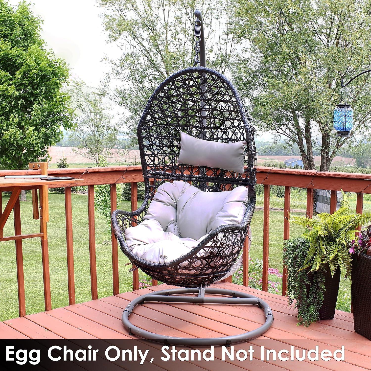 image:imageSunnydaze Cordelia Egg Chair with Cushions Resin Wicker Hanging Chair with 265Pound Weight Capacity Hanging Swing Includes Gray Polyester Cushion and HeadrestGray Cushions