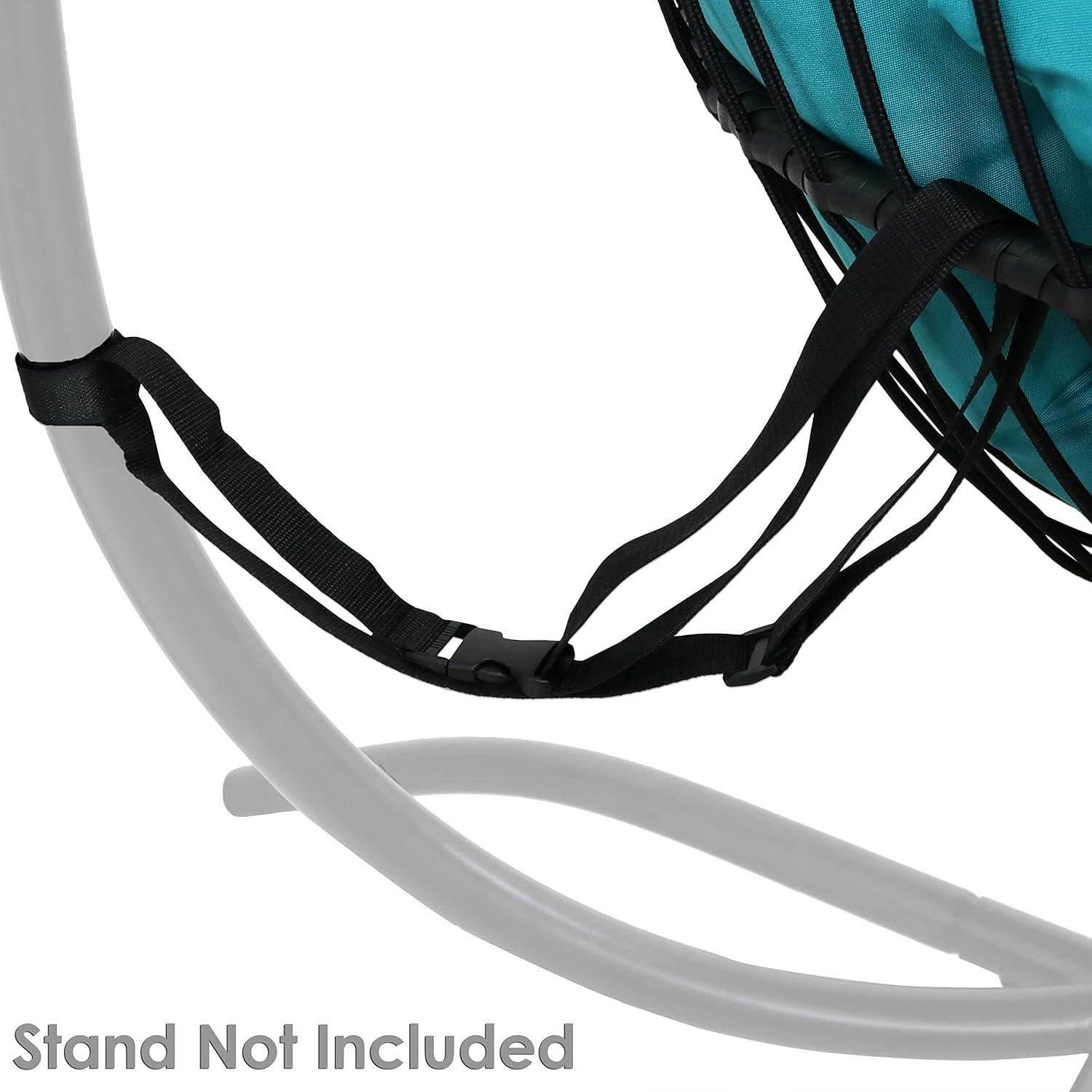 image:imageSunnydaze Dalia Black Steel and Polyethylene Wicker Hanging Egg Chair with Teal Polyester Seat Cushions 45Inch Tall