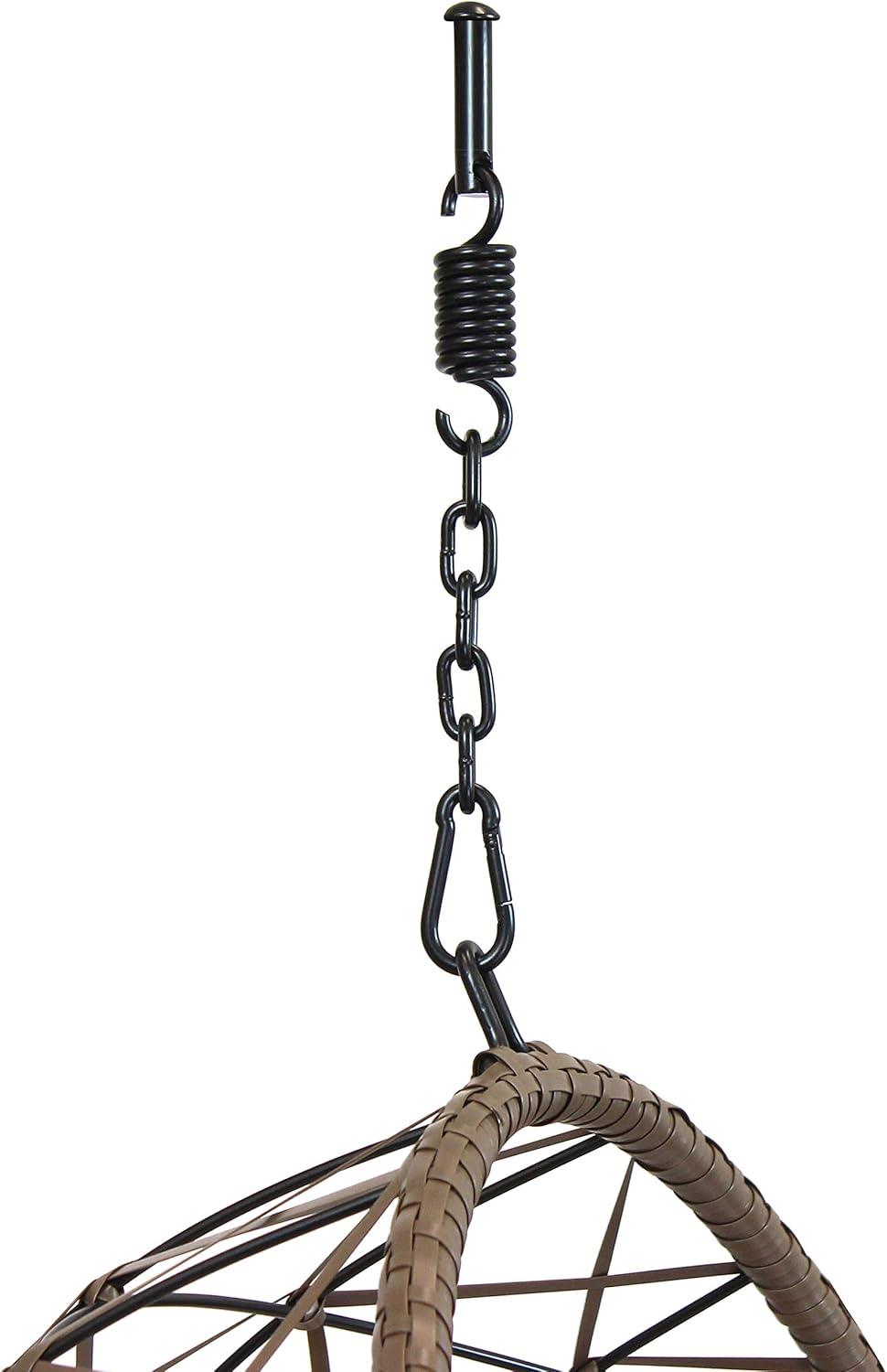 image:imageSunnydaze Lorelei Hanging Egg Chair Outdoor Patio Lounge Seat Boho Style Furniture Resin Wicker Basket Design Includes Beige Cushion Furniture for Porch Deck Balcony and Garden