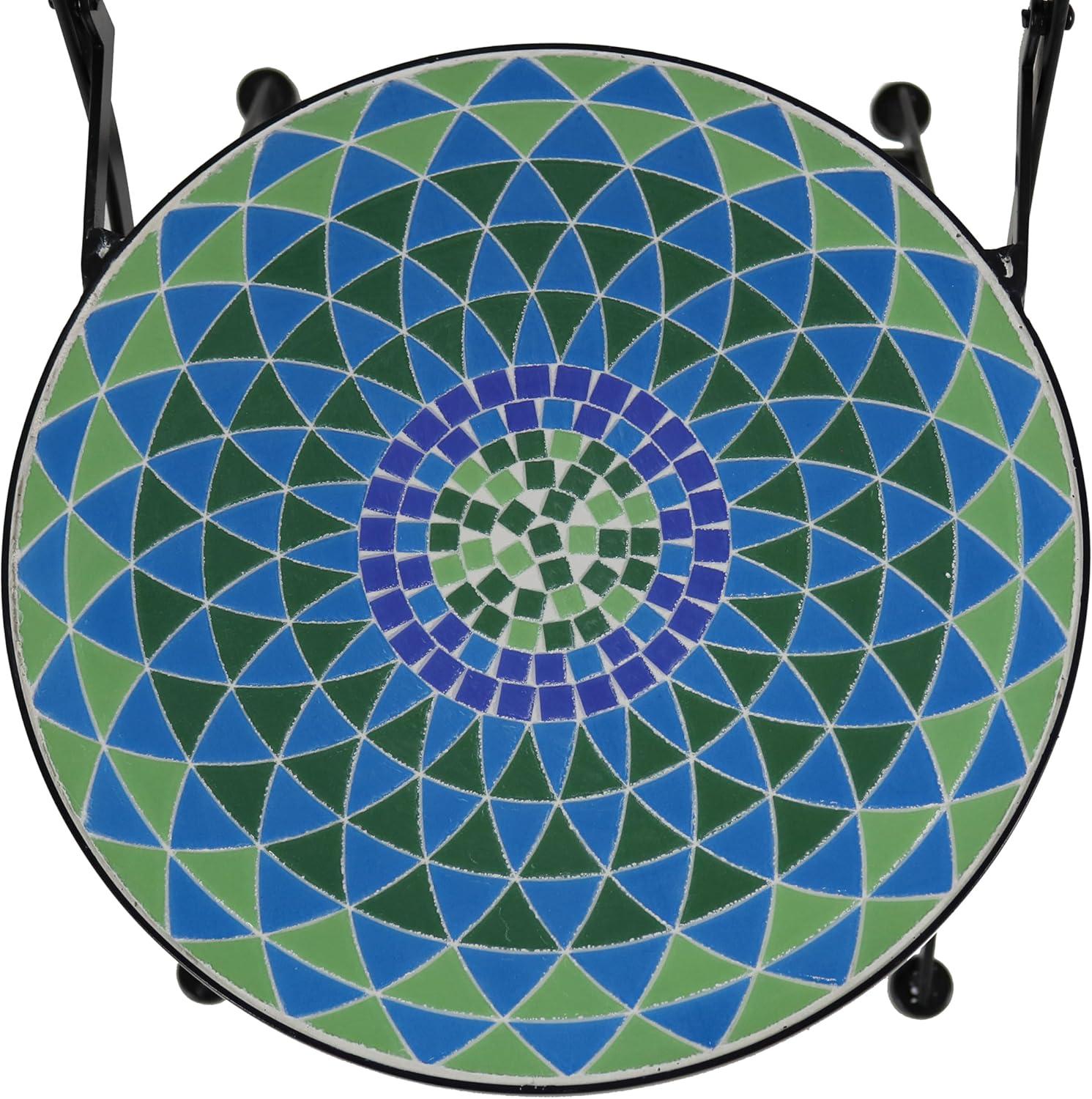 image:imageSunnydaze Mosaic Tile Folding Bistro Chairs with Iron Frame Set of 2 Compact Folding Design Black Frame with Scroll Back