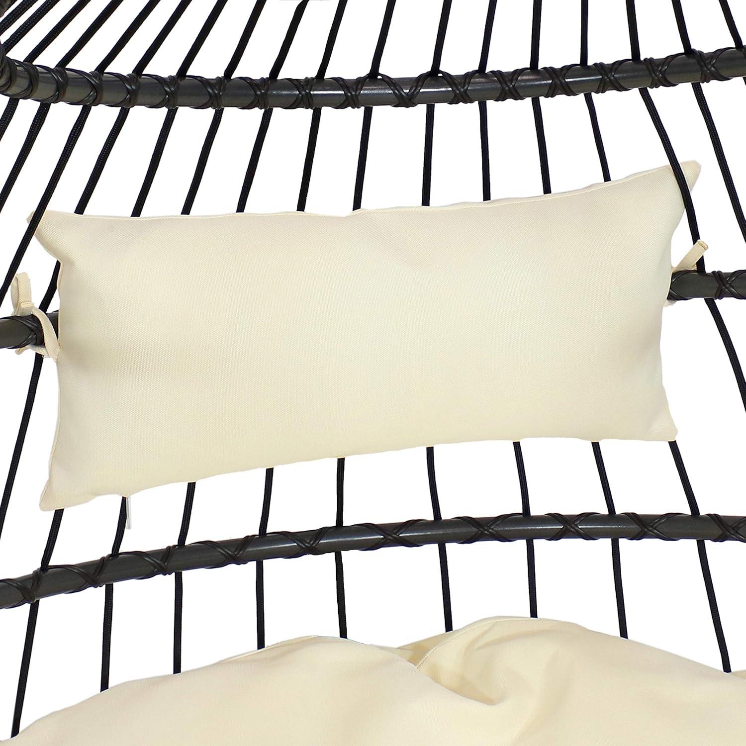 image:imageSunnydaze Penelope Hanging Egg Chair with Turquoise Seat Cushions and Steel Stand Black Wicker Chair 78InchCream Cushions