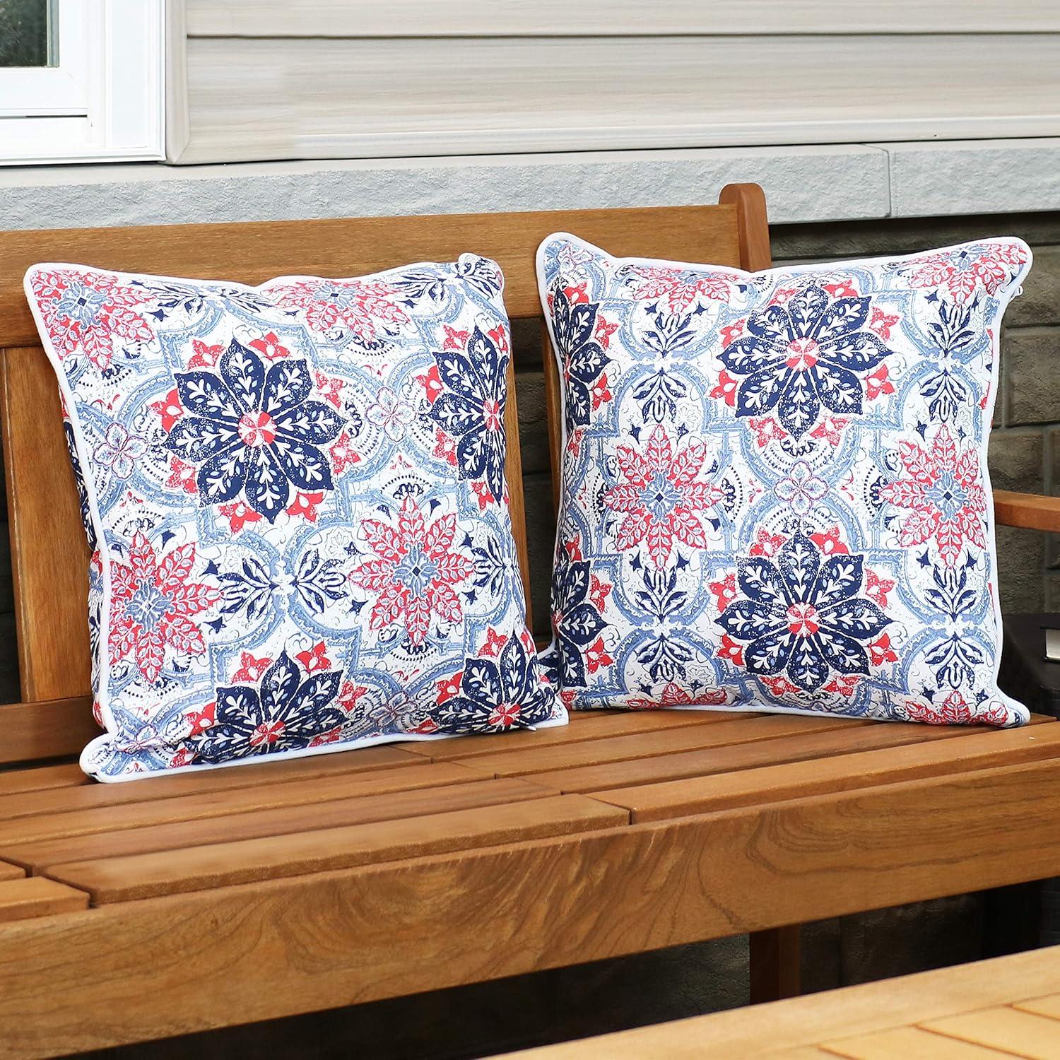 image:imageSunnydaze Set of 2 Outdoor Decorative Throw Pillows  16Inch Square for Indoor or Outdoor Seating  Red and Blue FloralBlue and Red Floral