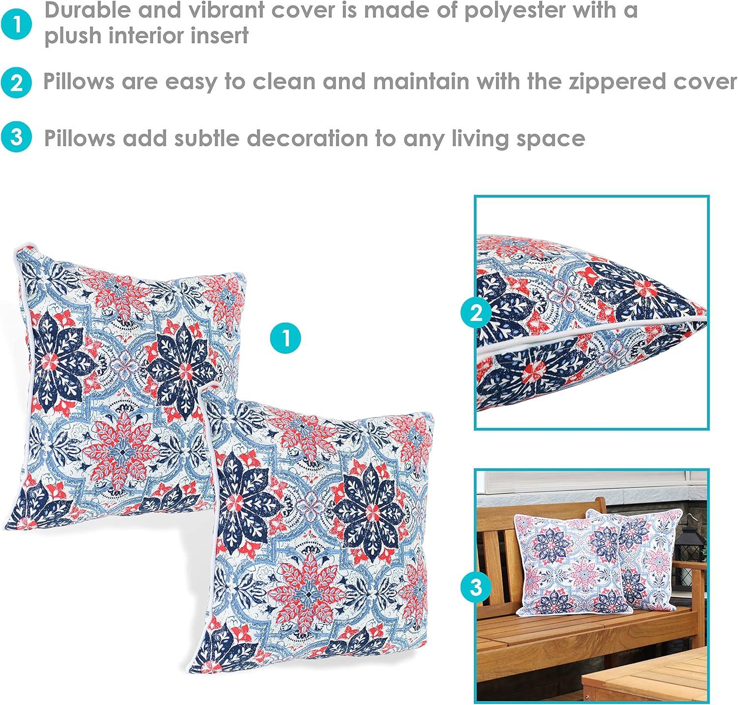 image:imageSunnydaze Set of 2 Outdoor Decorative Throw Pillows  16Inch Square for Indoor or Outdoor Seating  Red and Blue FloralBlue and Red Floral