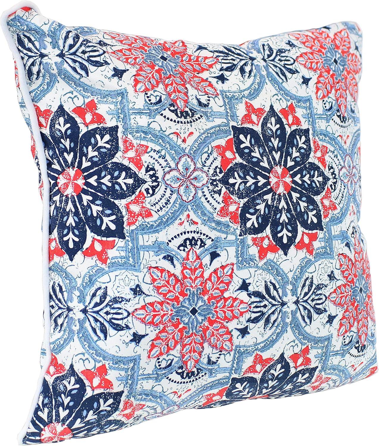 image:imageSunnydaze Set of 2 Outdoor Decorative Throw Pillows  16Inch Square for Indoor or Outdoor Seating  Red and Blue FloralBlue and Red Floral