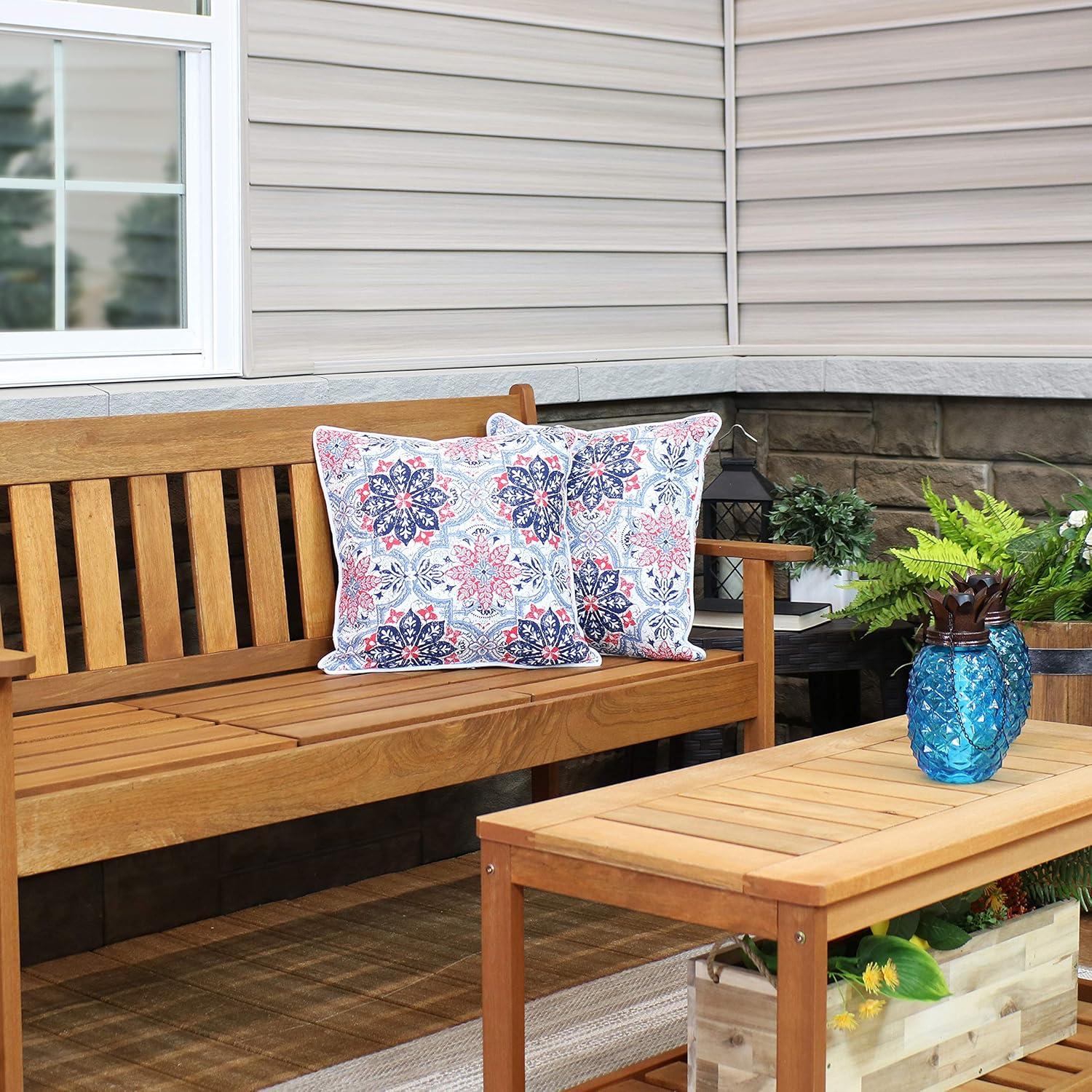 image:imageSunnydaze Set of 2 Outdoor Decorative Throw Pillows  16Inch Square for Indoor or Outdoor Seating  Red and Blue FloralBlue and Red Floral