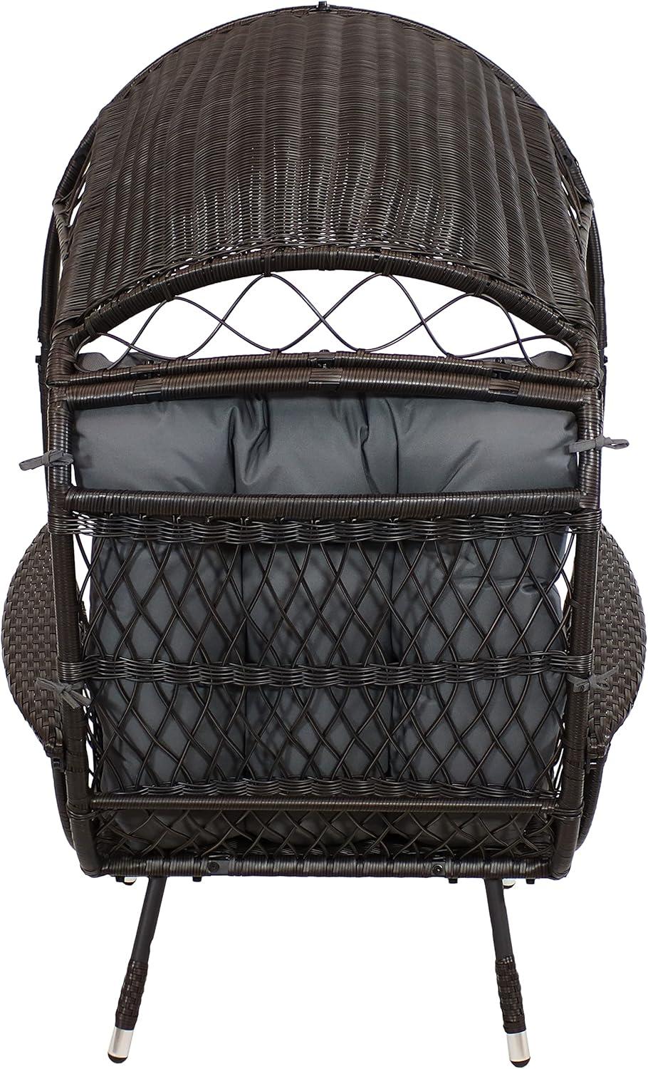 image:imageSunnydaze Shaded Comfort Wicker Outdoor Egg Chair Polyester Cushion and Steel Frame 250Pound Weight Capacity GrayGrey