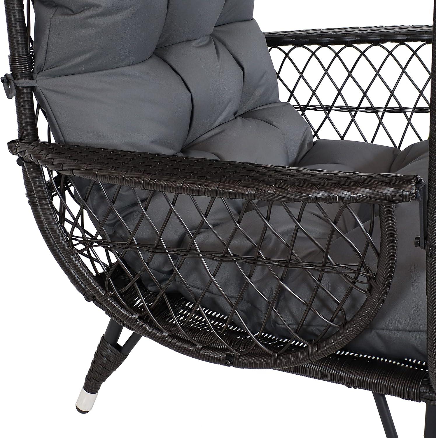 image:imageSunnydaze Shaded Comfort Wicker Outdoor Egg Chair Polyester Cushion and Steel Frame 250Pound Weight Capacity GrayGrey