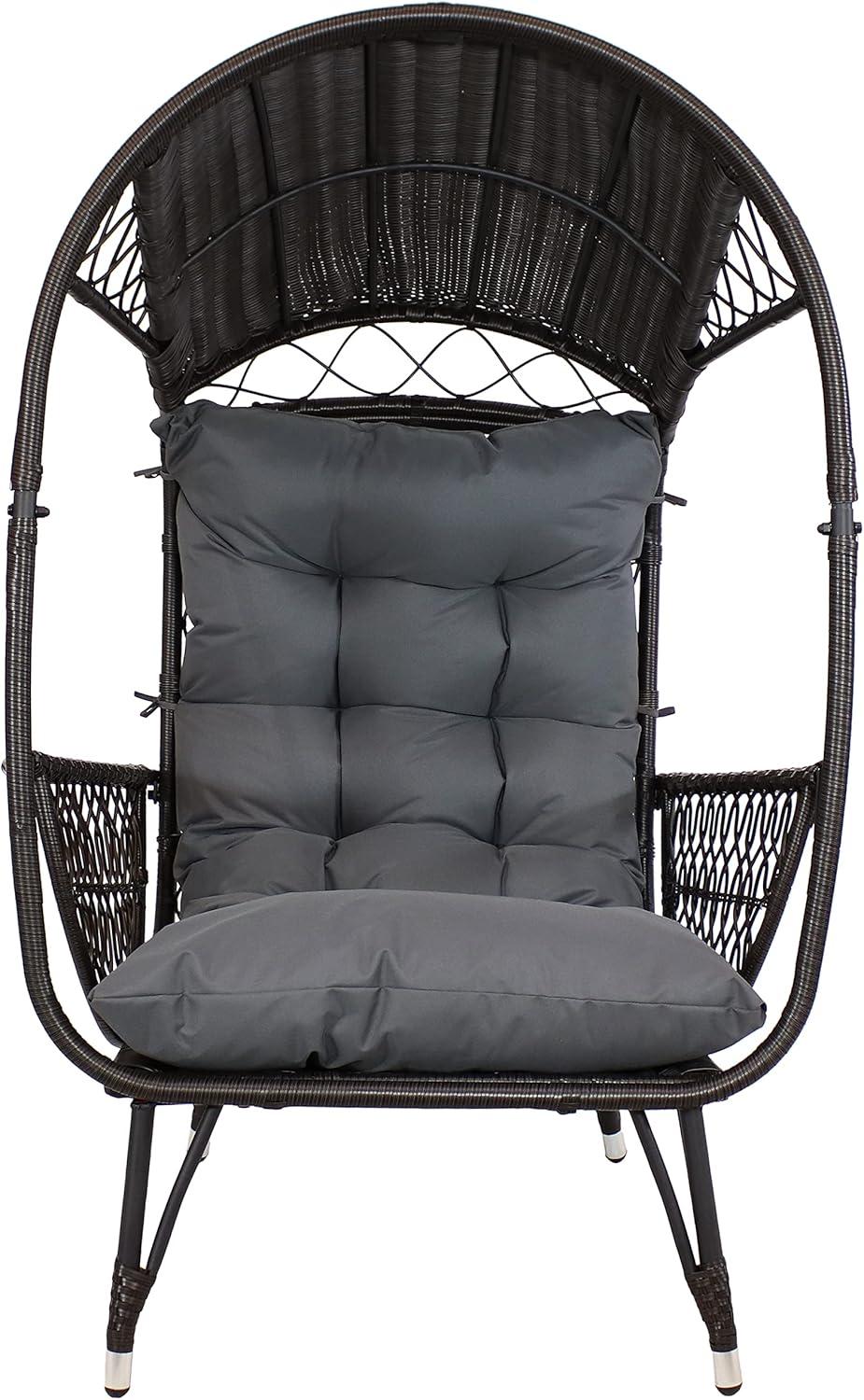 image:imageSunnydaze Shaded Comfort Wicker Outdoor Egg Chair Polyester Cushion and Steel Frame 250Pound Weight Capacity GrayGrey