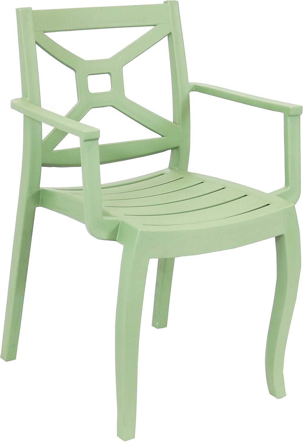 image:imageSunnydaze Tristana Plastic Outdoor Patio Arm Chair Set of 4 Stackable Seating GreenGreen
