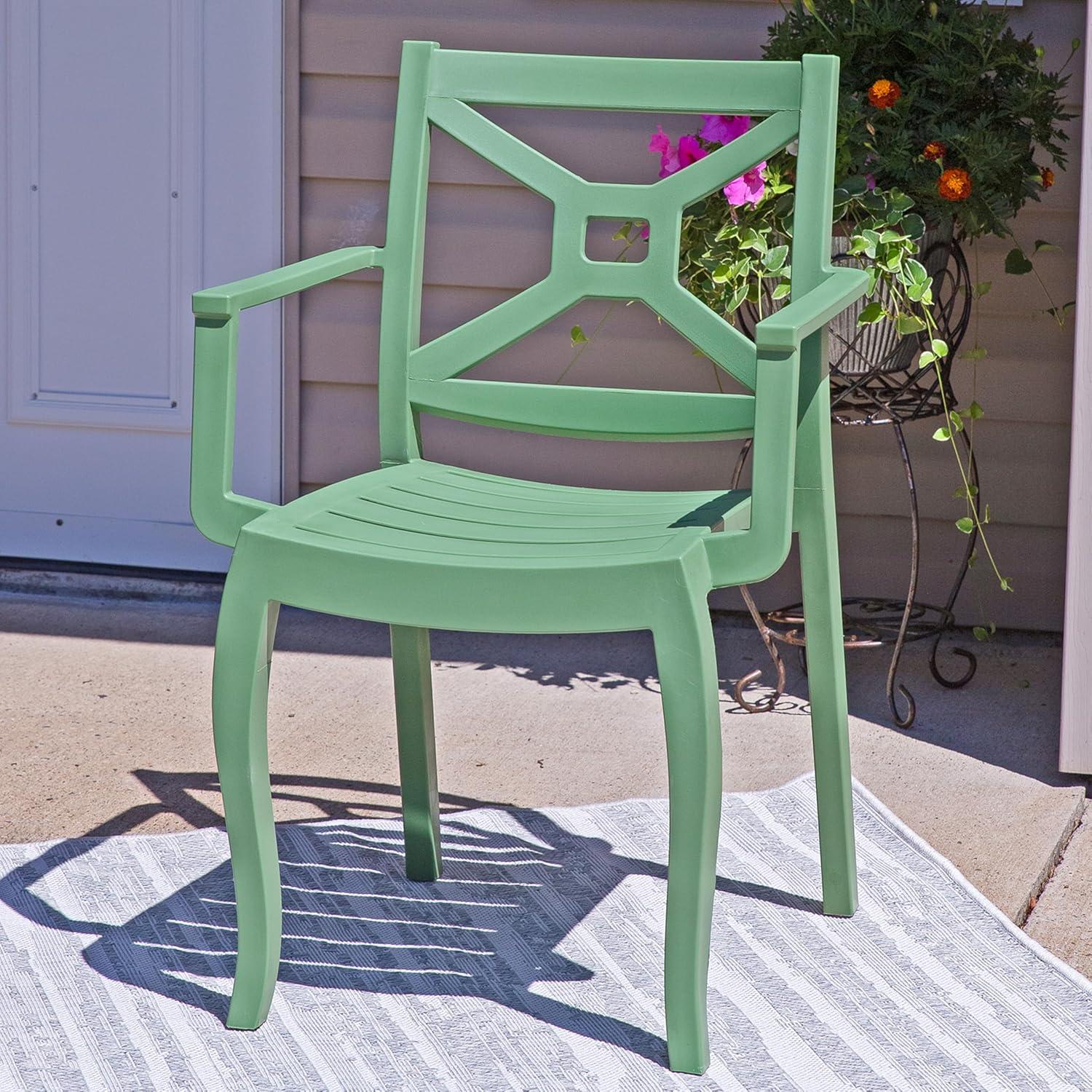 image:imageSunnydaze Tristana Plastic Outdoor Patio Arm Chair Set of 4 Stackable Seating GreenGreen