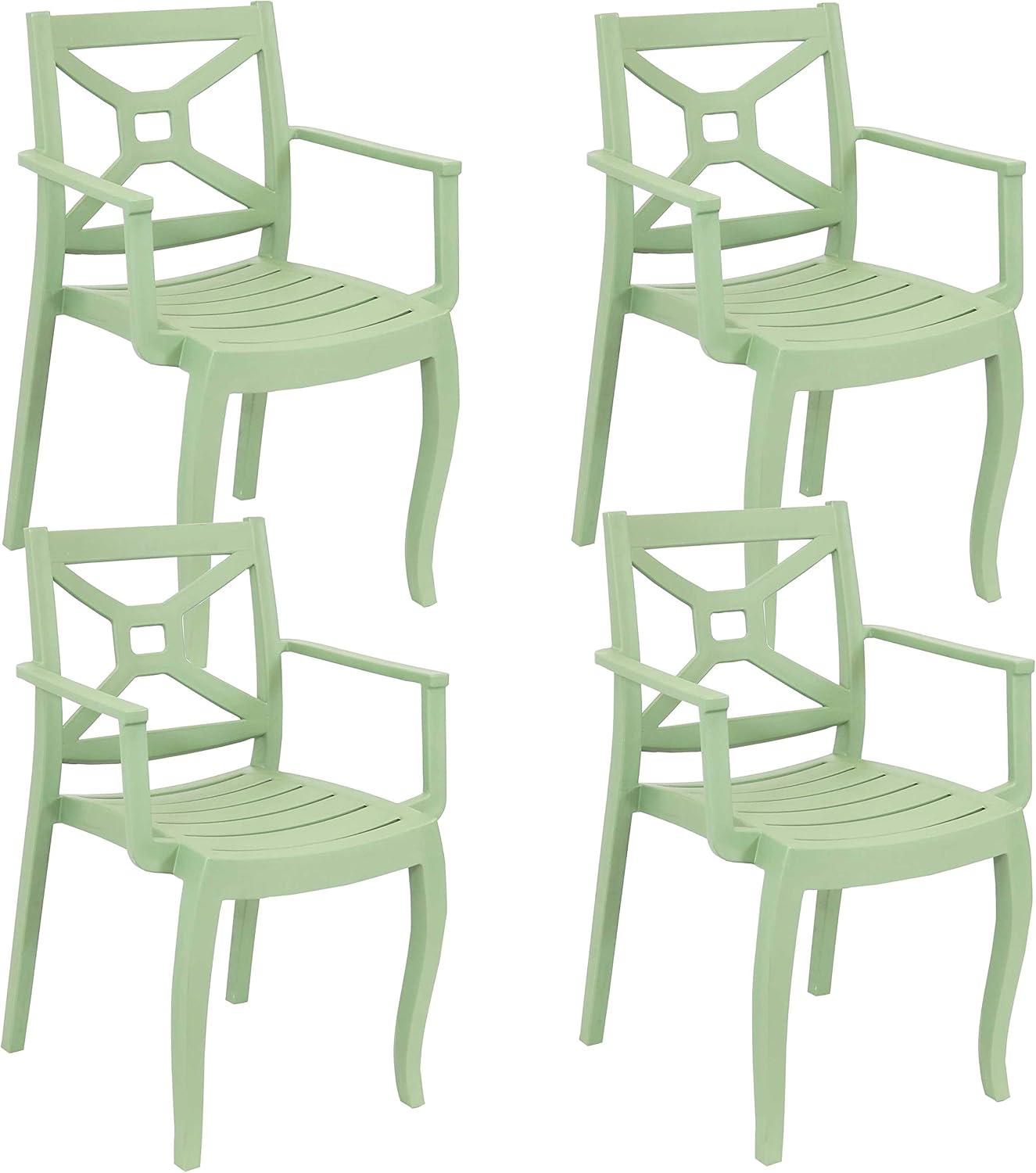 image:imageSunnydaze Tristana Plastic Outdoor Patio Arm Chair Set of 4 Stackable Seating GreenGreen