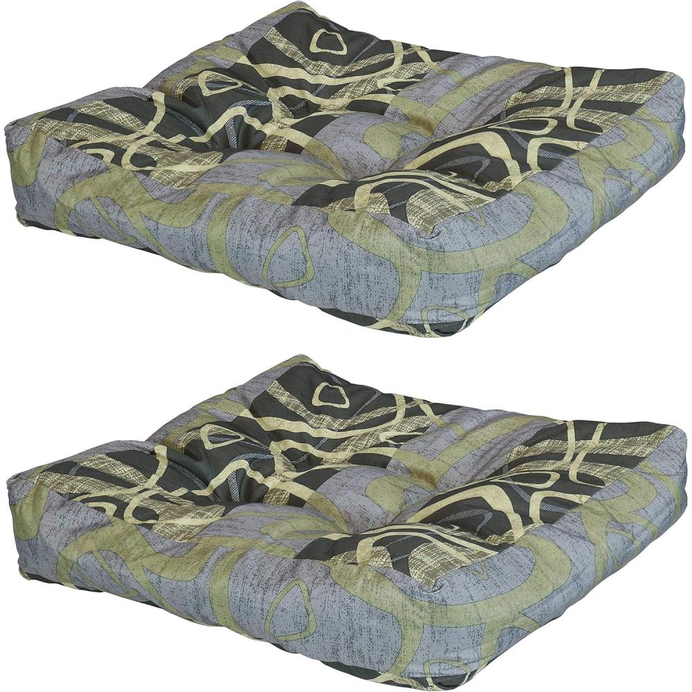 image:imageSunnydaze 20Inch Square Tufted IndoorOutdoor Patio Cushions Set of 2 Neutral StripesModern Jazz