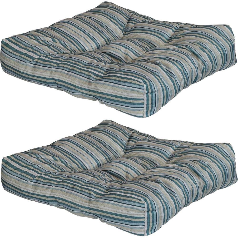 image:imageSunnydaze 20Inch Square Tufted IndoorOutdoor Patio Cushions  Set of 2  Neutral StripesNeutral Stripes