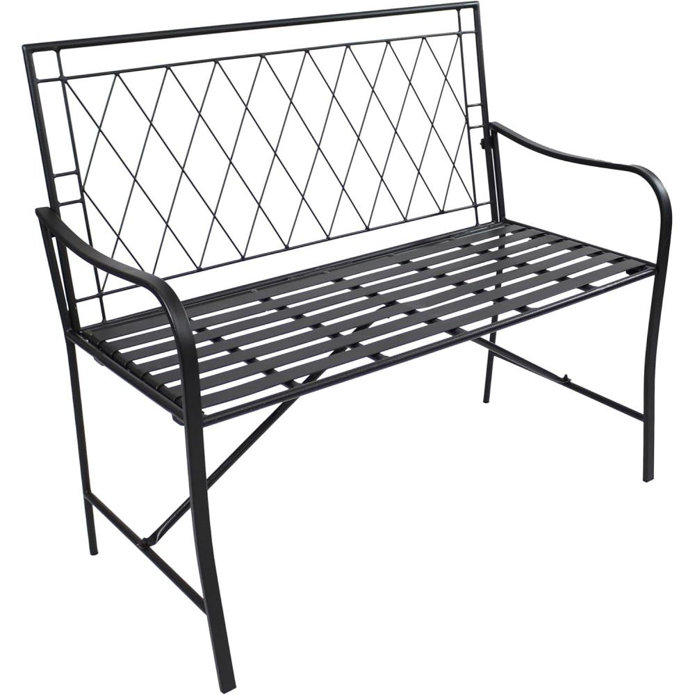 image:imageSunnydaze 2Person Outdoor Garden Bench  Argyle Diamond Iron Patio Bench  Black  4225 W