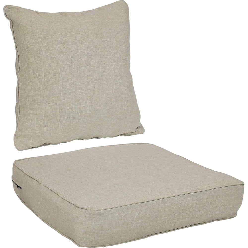 image:imageSunnydaze 2Piece IndoorOutdoor Back and Seat Cushion Set for Deep Seating Patio Chair GrayBeige