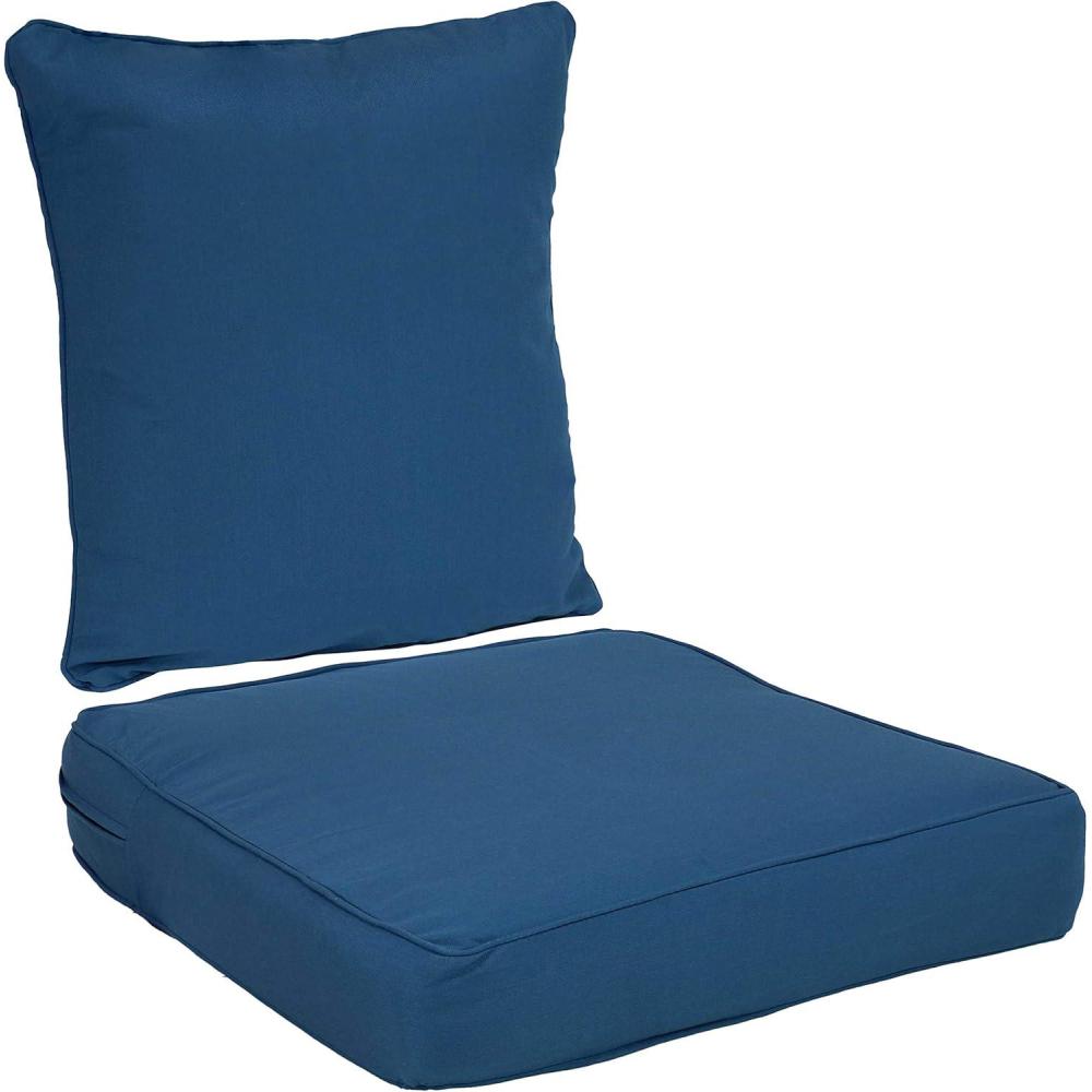 image:imageSunnydaze 2Piece IndoorOutdoor Back and Seat Cushion Set for Deep Seating Patio Chair GrayBlue