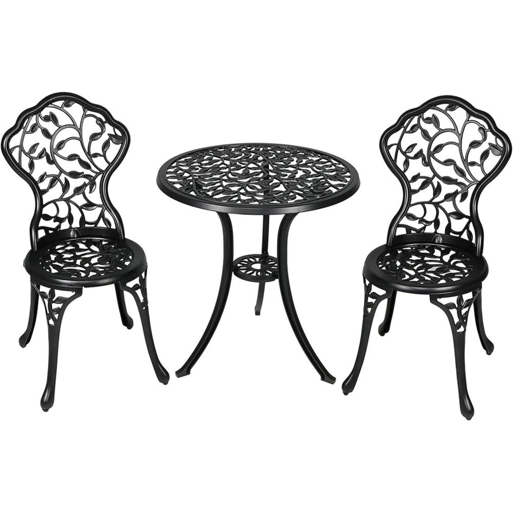 image:imageSunnydaze 3Piece Black Outdoor Cast Aluminum Patio Bistro Set