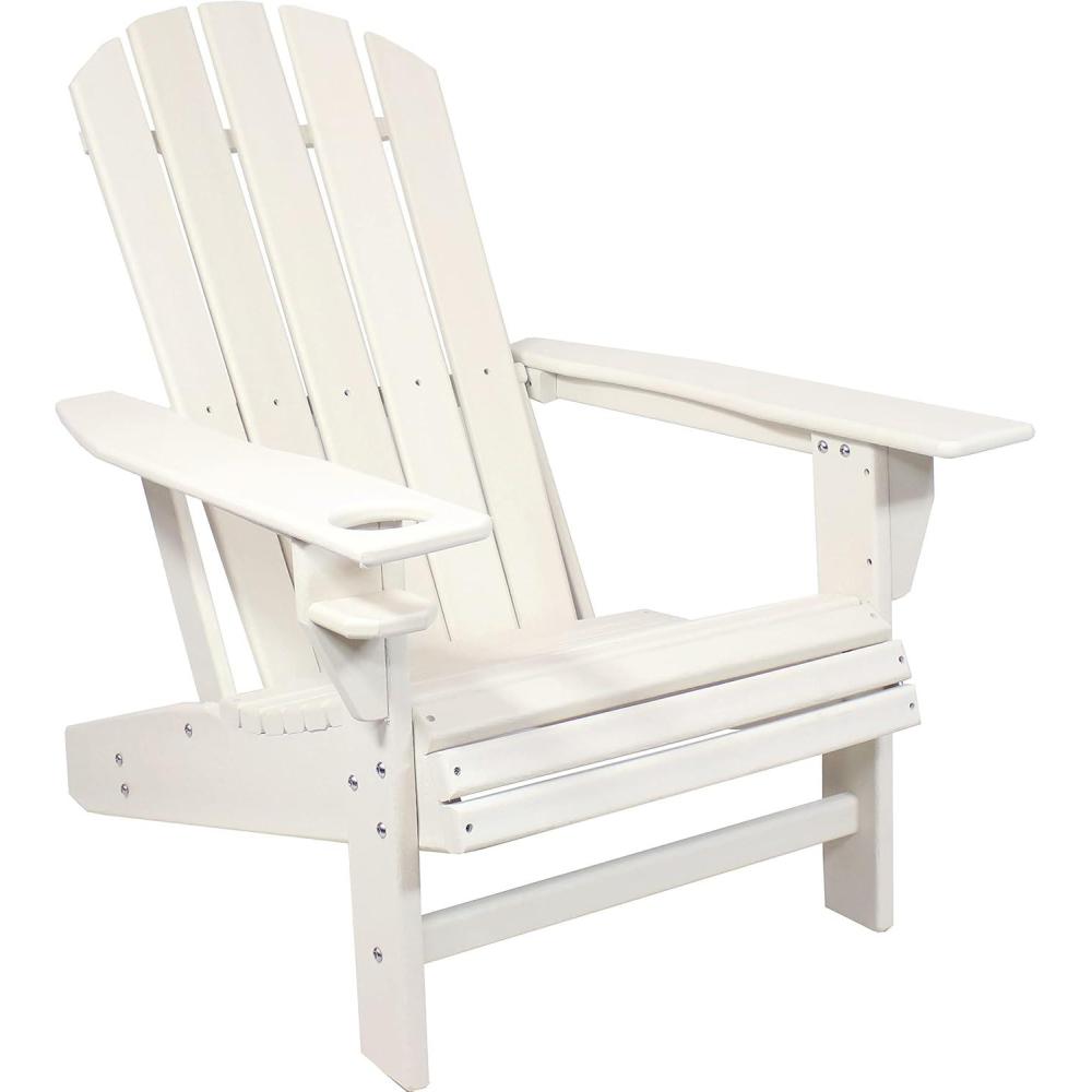 image:imageSunnydaze Adirondack Chair with Cup Holder  Outdoor AllWeather Adirondack Chair for the Fire Pit Patio Campsite or Yard  300Pound Capacity  WhiteWhite
