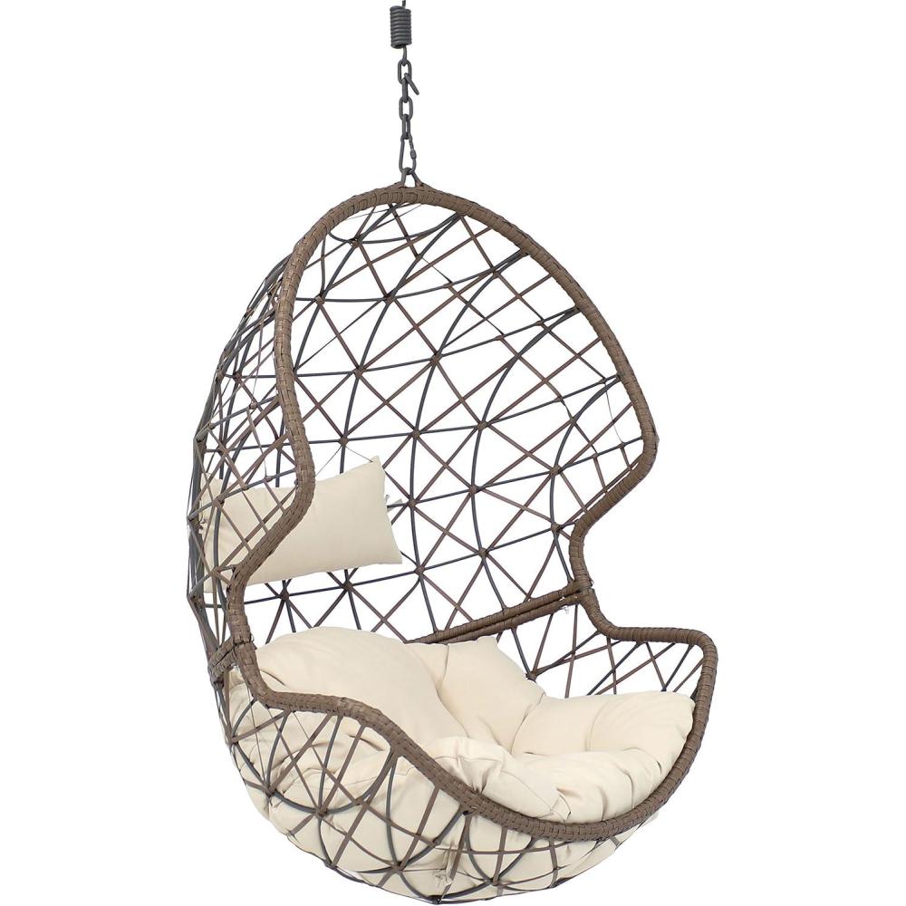 image:imageSunnydaze Danielle Hanging Egg Chair Resin Wicker Basket Design Outdoor Use Includes Gray CushionBeige Cushions